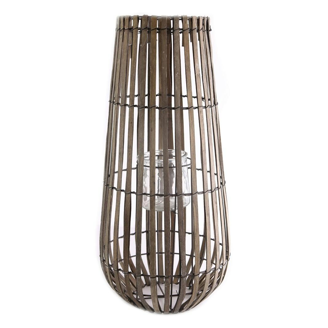 Lanterne en lamelles de bois naturel avec photophore verre D25xH56cm
