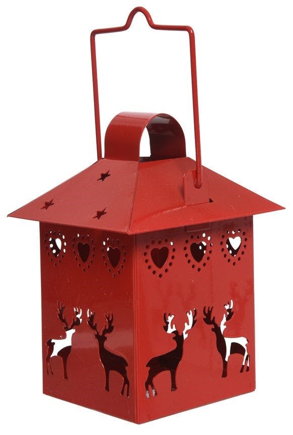 Lanterne en métal ajouré rouge décor Rennes H15cm