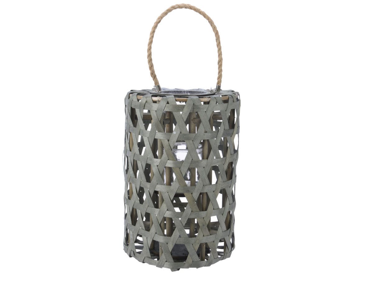 Lanterne en peuplier avec anse en corde vert H38cm