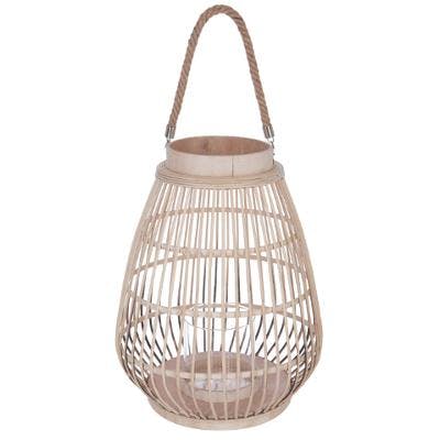 Lanterne en rotin couleur naturelle et verre avec anse en corde H44cm