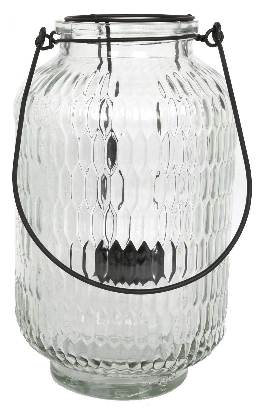 Lanterne en verre avec anse en métal H24cm