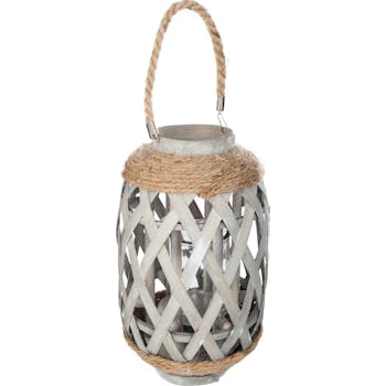 Lanterne ethnique en bambou et corde gris H32cm M2