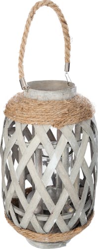 Lanterne ethnique en bambou et corde gris H32cm M2