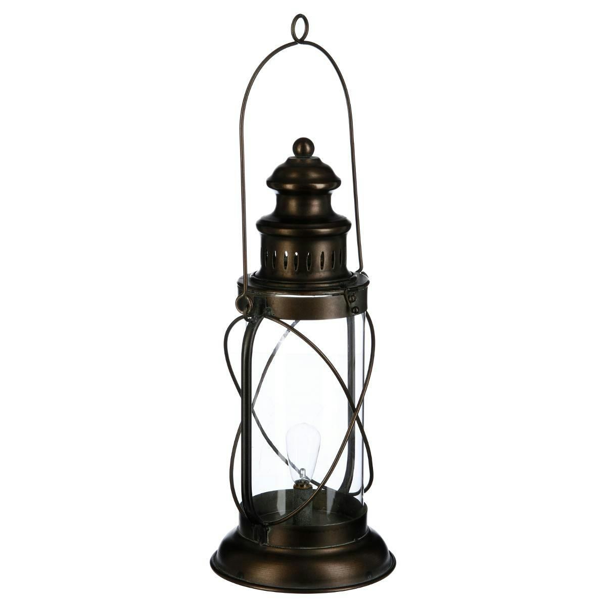Lanterne métal à LED en zinc couleur bronze D15xH35cm