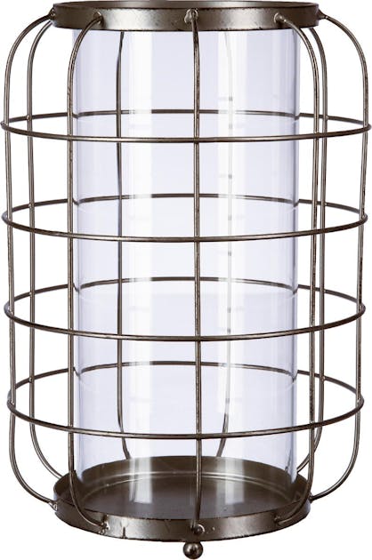 Déco de noël lumineuse lanterne grillagée avec 3 bougies 3 led h 31 cm