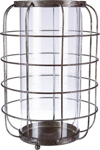 Lanterne métal ovale grillage effet vieilli et verre D7xH25cm