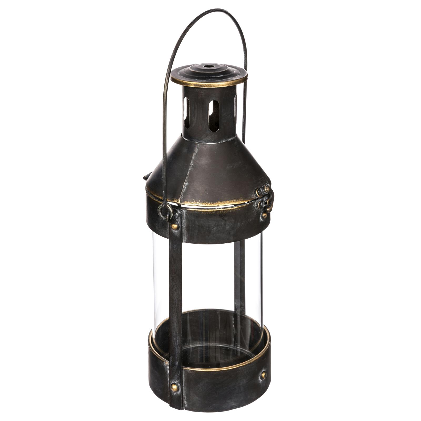 Lanterne mineur en métal noir vieilli et verre D15xH37cm