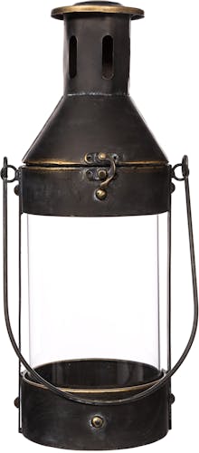 Lanterne mineur en métal noir vieilli et verre D15xH37cm
