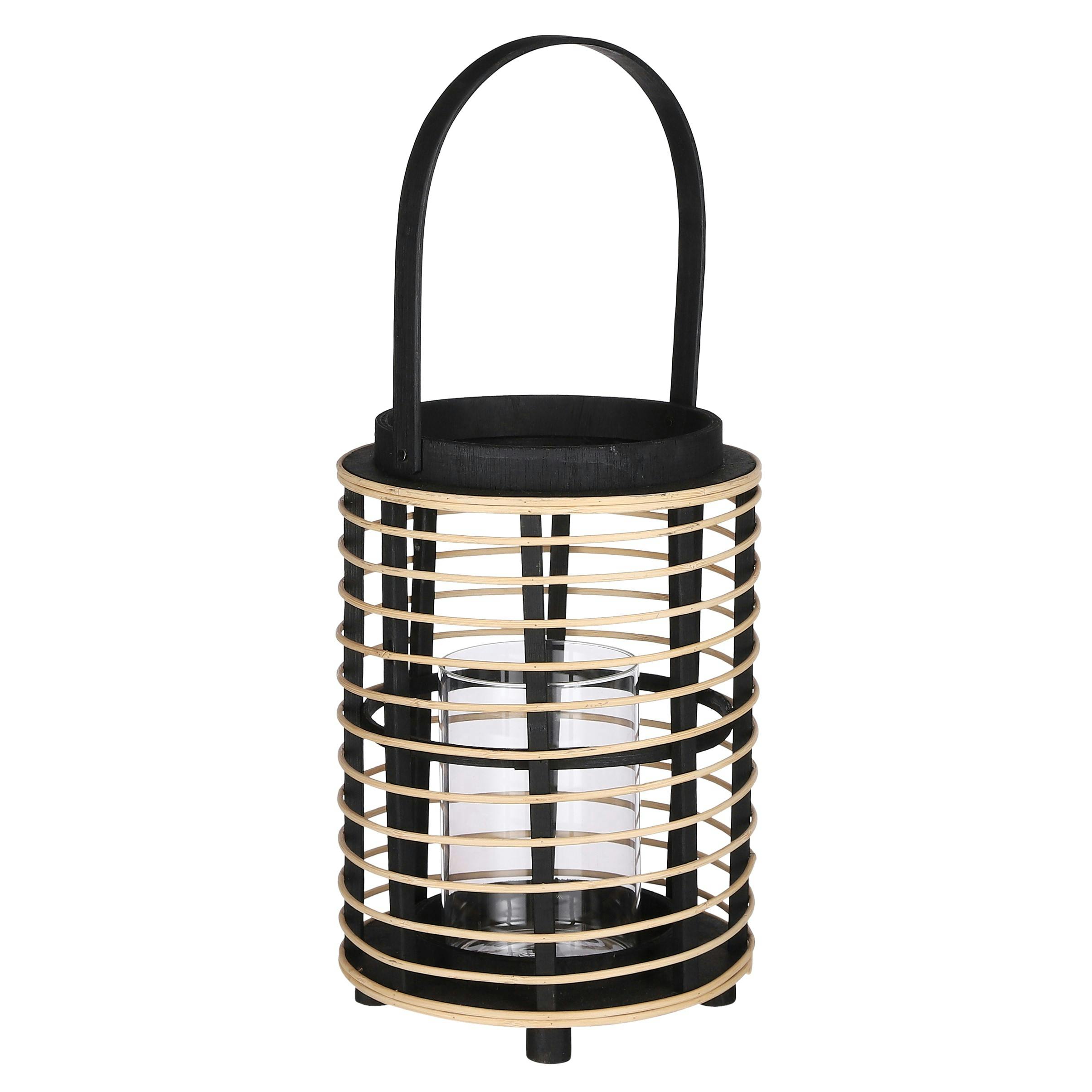 Lanterne noire en bambou avec anse 29, 5 cm
