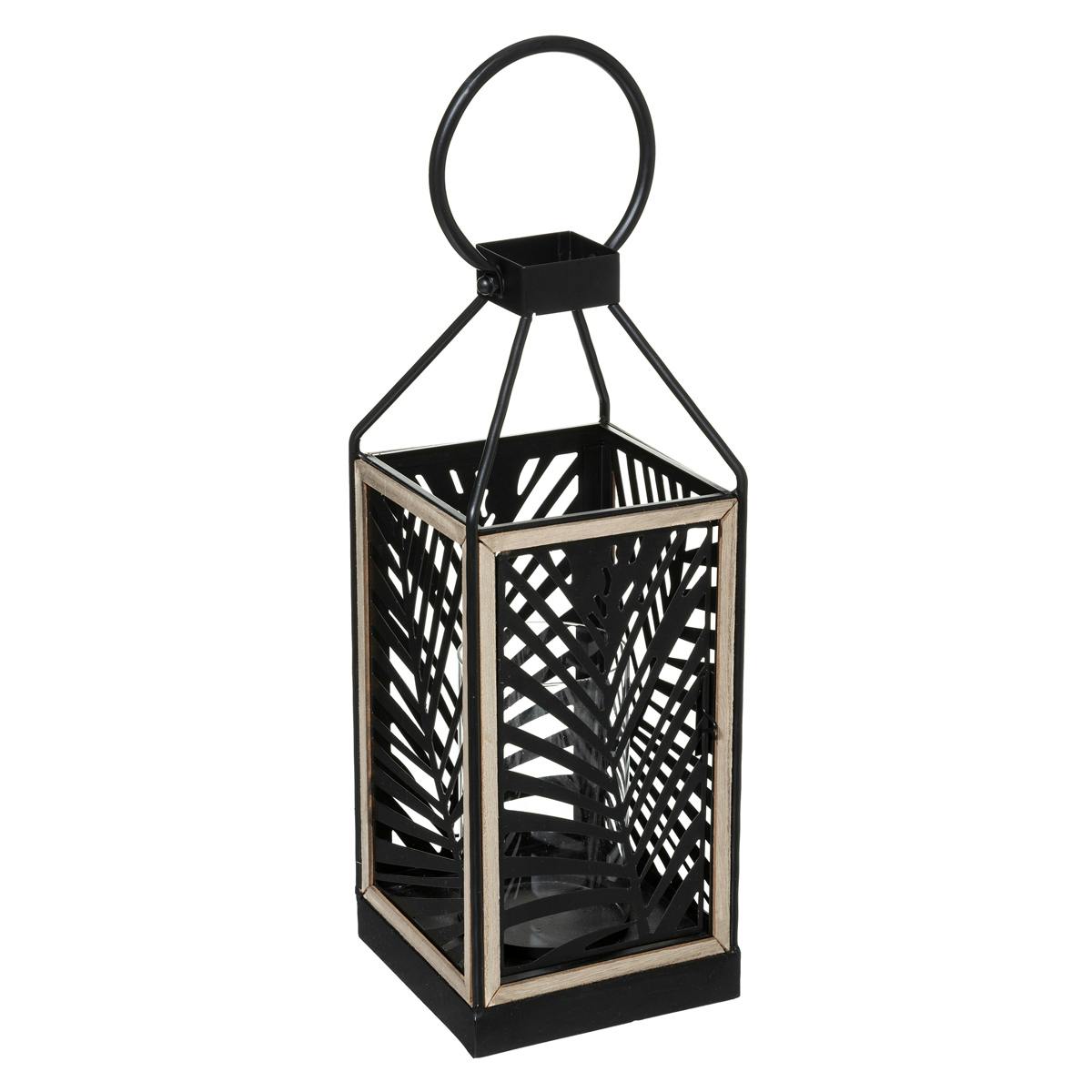 Lanterne noire en métal motif feuillage