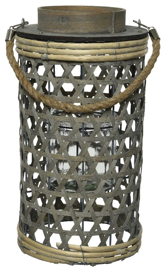 Lanterne peuplier gris blanchi H65cm