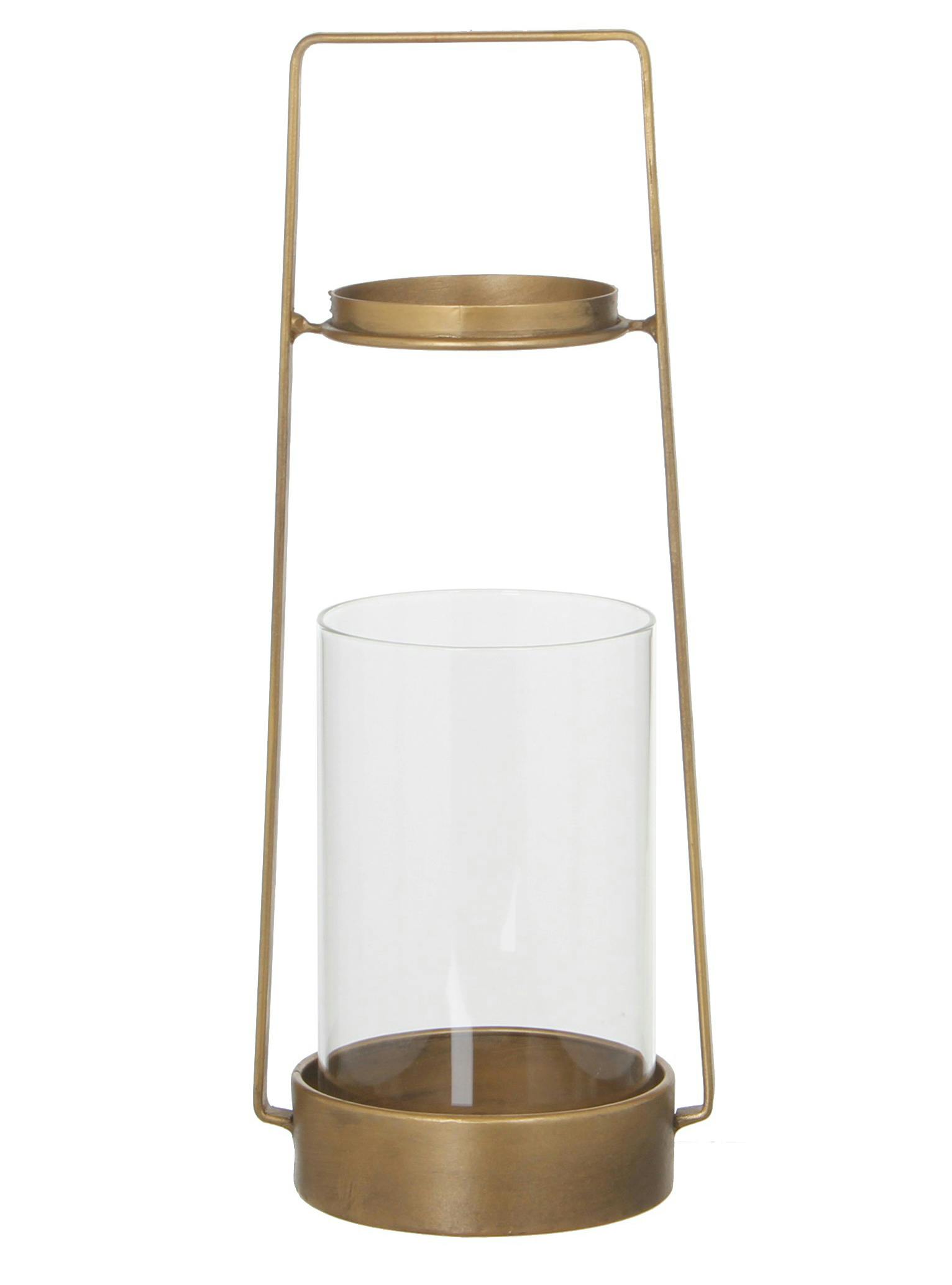 Lanterne / Photophore en métal doré et verre D12xH30cm