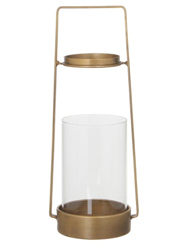 Lanterne / Photophore en métal doré et verre D12xH30cm