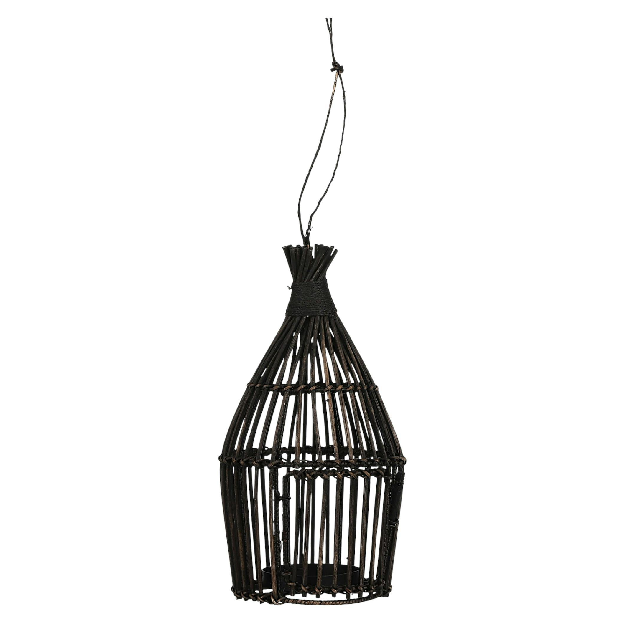 Lanterne rattan noir à suspendre H 35 cm