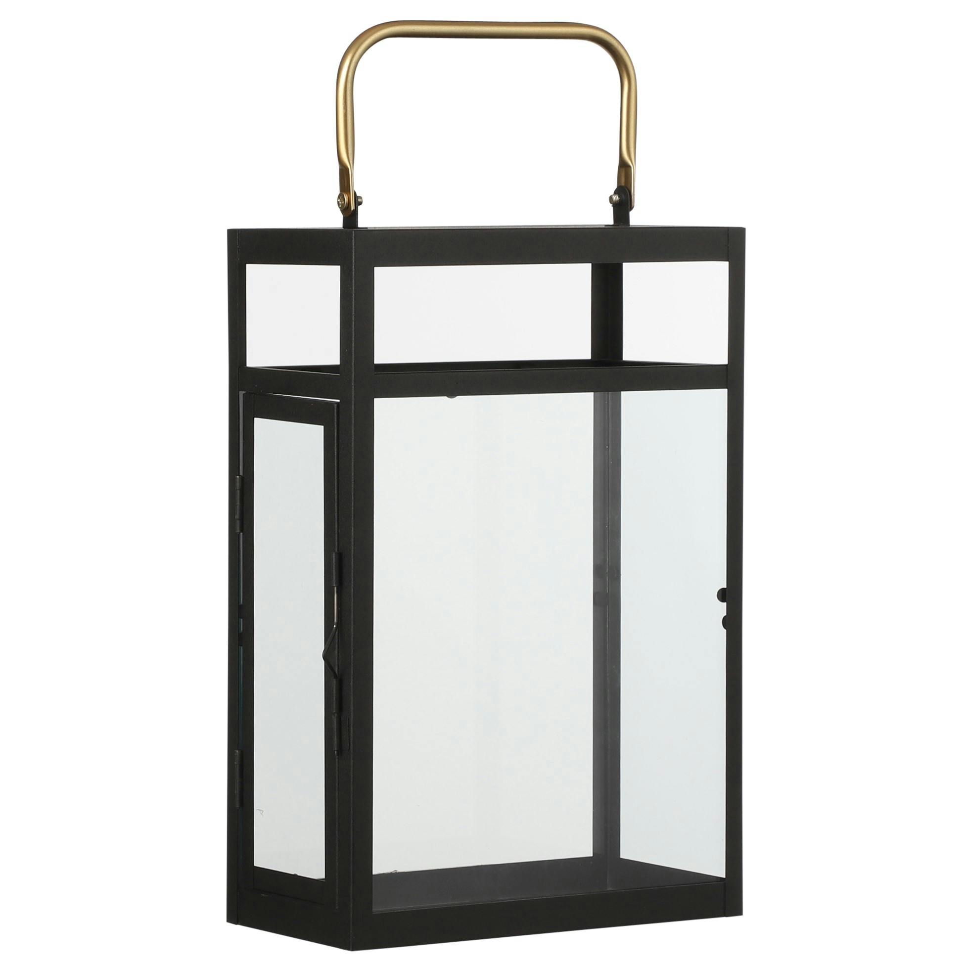 Lanterne rectangle à anse dorée H 32 cm
