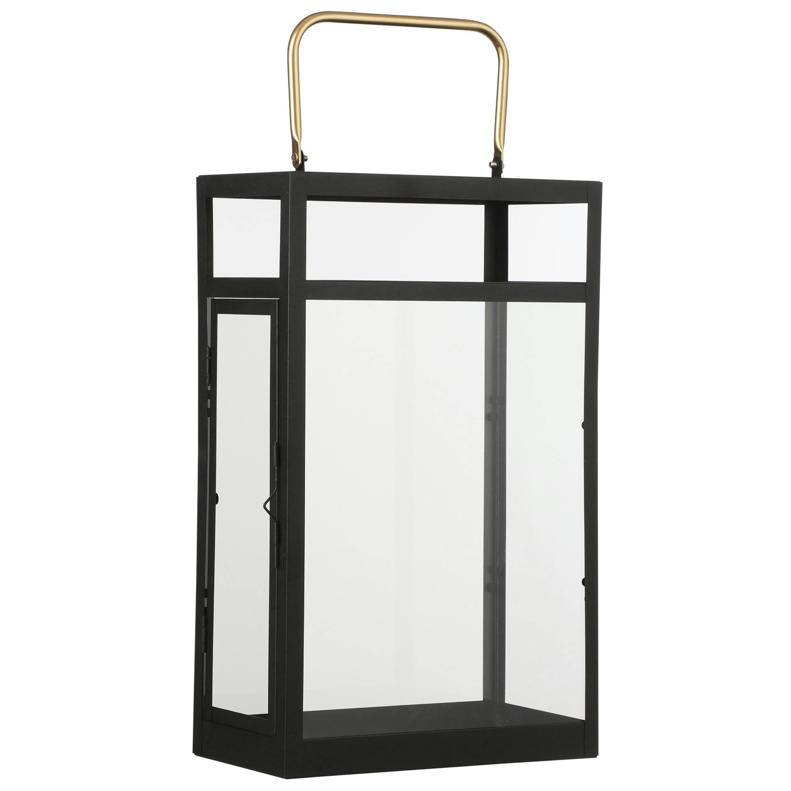 Lanterne rectangle à anse dorée H 42,5 cm