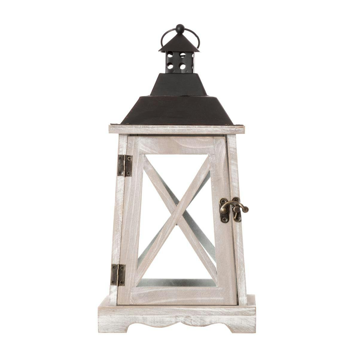 Lanterne romantique bois métal H35cm