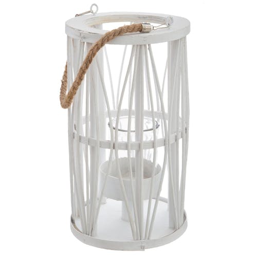 Lanterne rotin blanc H32cm