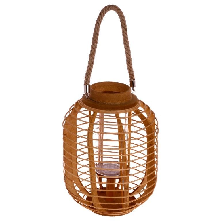 Lanterne rotin verre H36cm