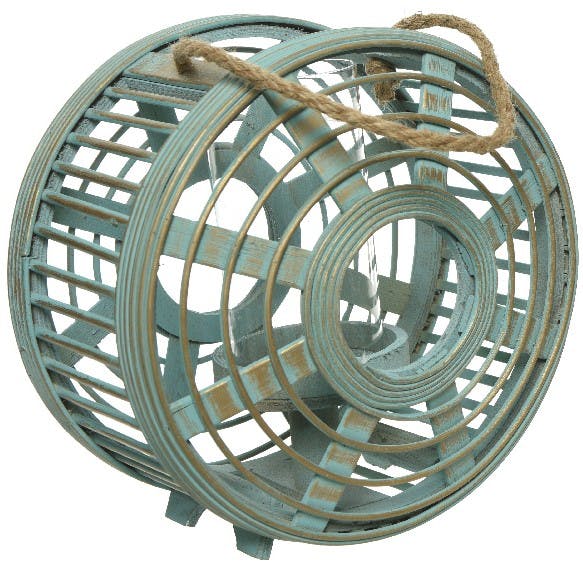 Lanterne roue bambou turquoise D24cm