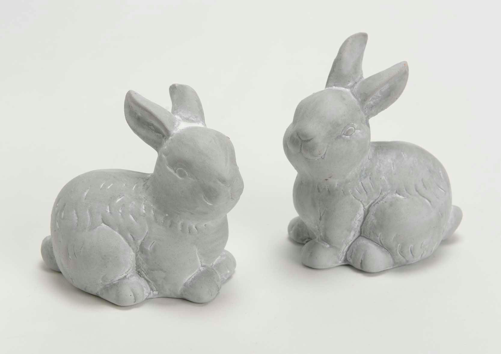 Lapin céramique grise blanchie 10x7x11cm - Modèle selon disponibilité