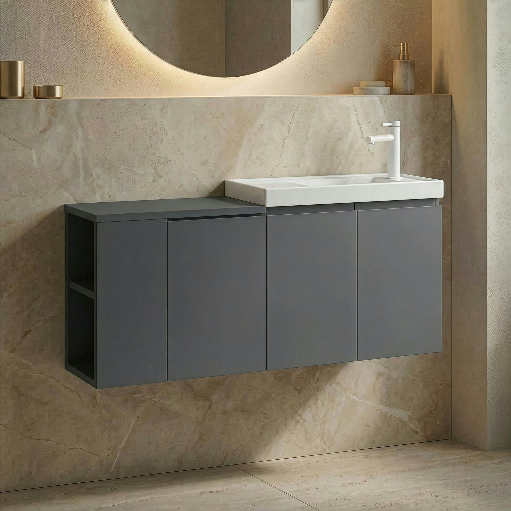 Lave-mains suspendu 110 cm anthracite 3 portes 2 niches IRIS