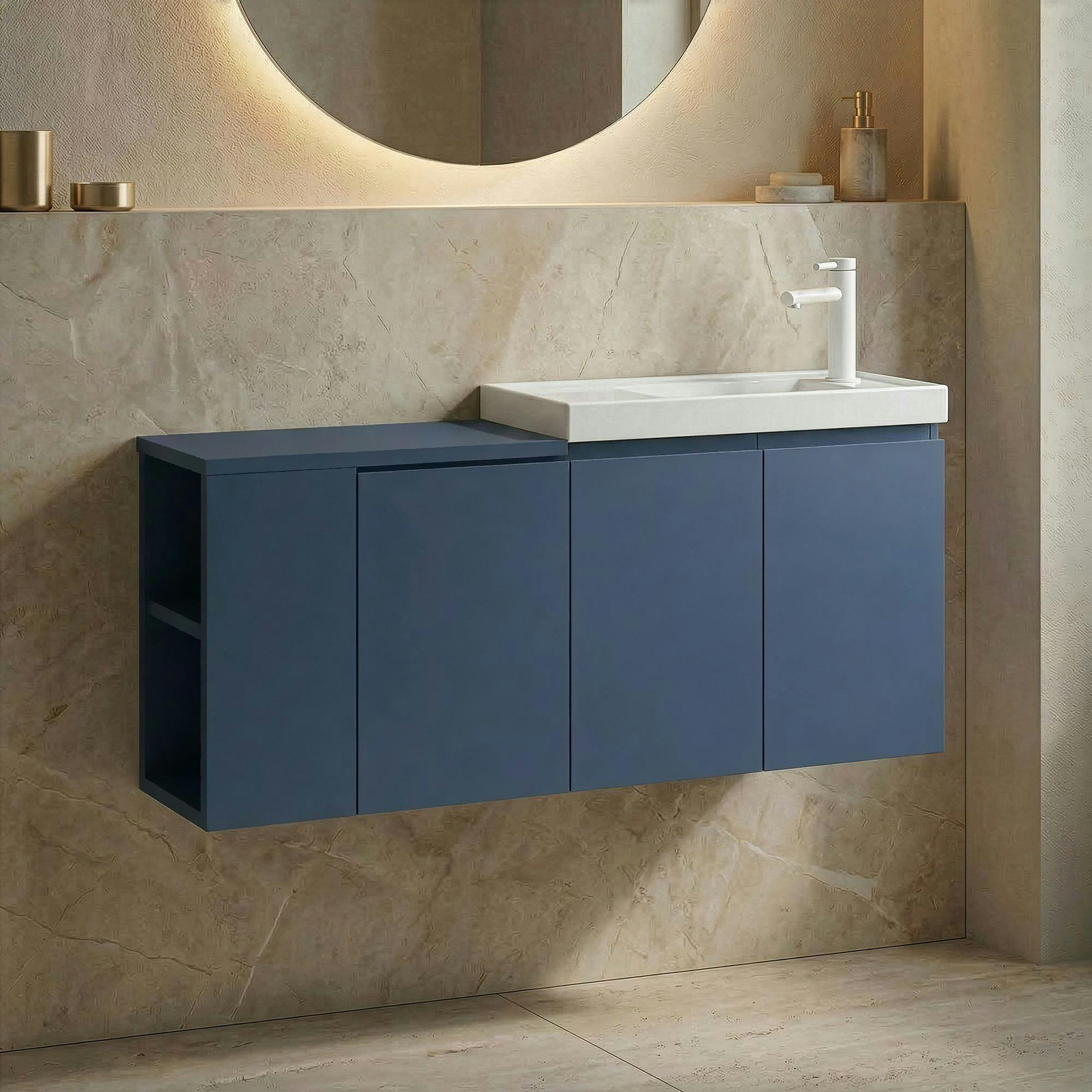 Lave-mains suspendu 110 cm bleu 3 portes 2 niches IRIS