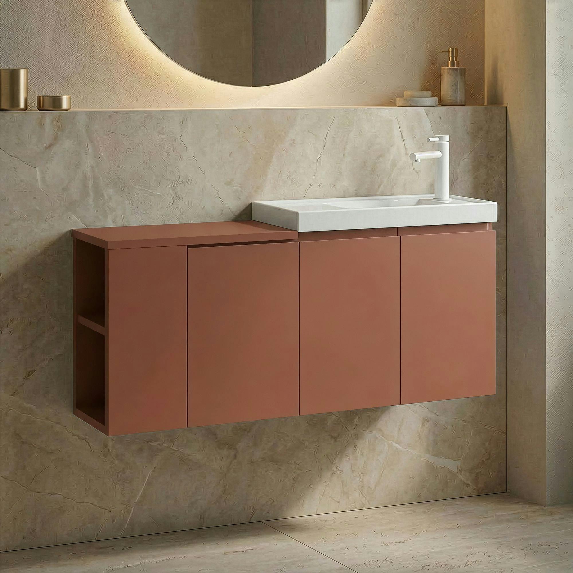 Lave-mains suspendu 110 cm rouge 3 portes 2 niches IRIS