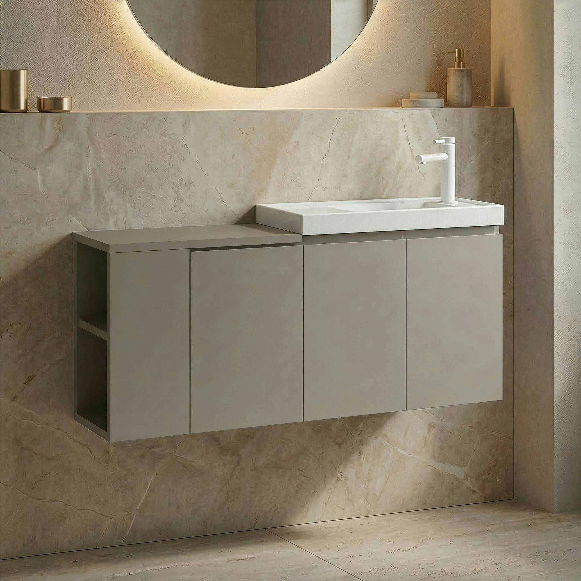 Lave-mains suspendu 110 cm taupe 3 portes 2 niches IRIS