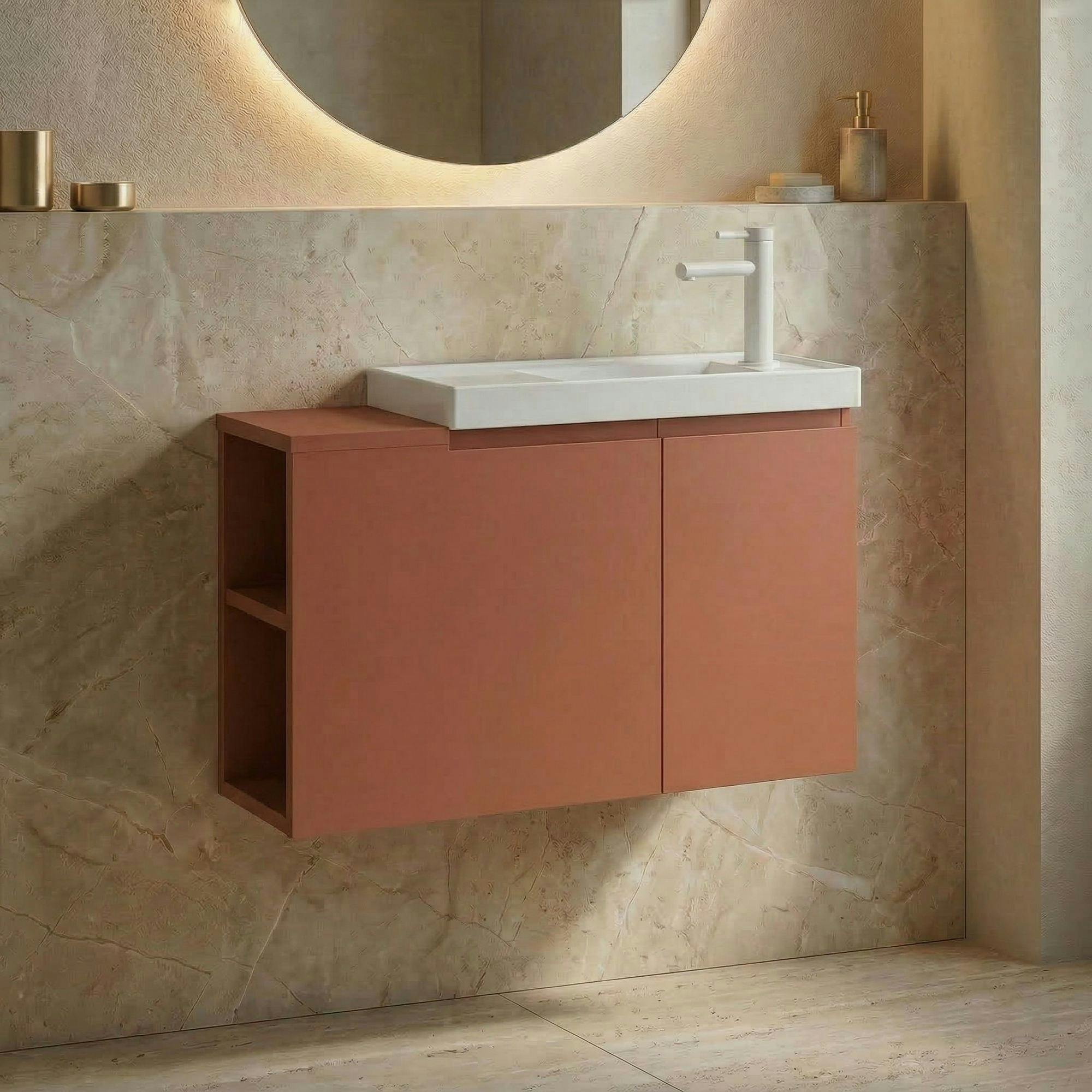 Lave-mains suspendu 80 cm rouge 2 portes 2 niches IRIS