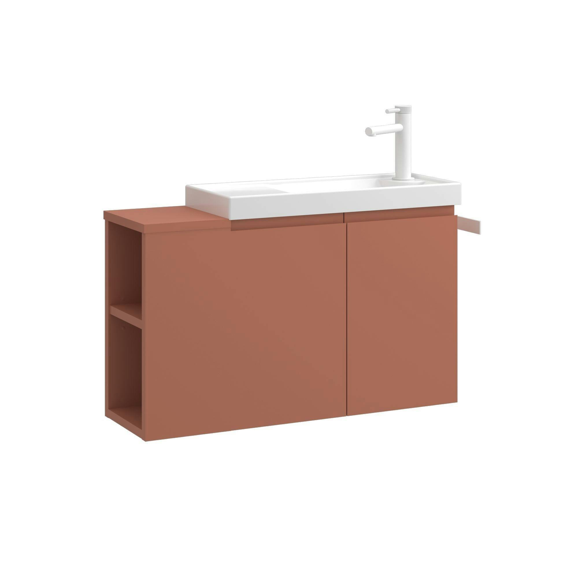 Lave-mains suspendu 80 cm rouge 2 portes 2 niches IRIS