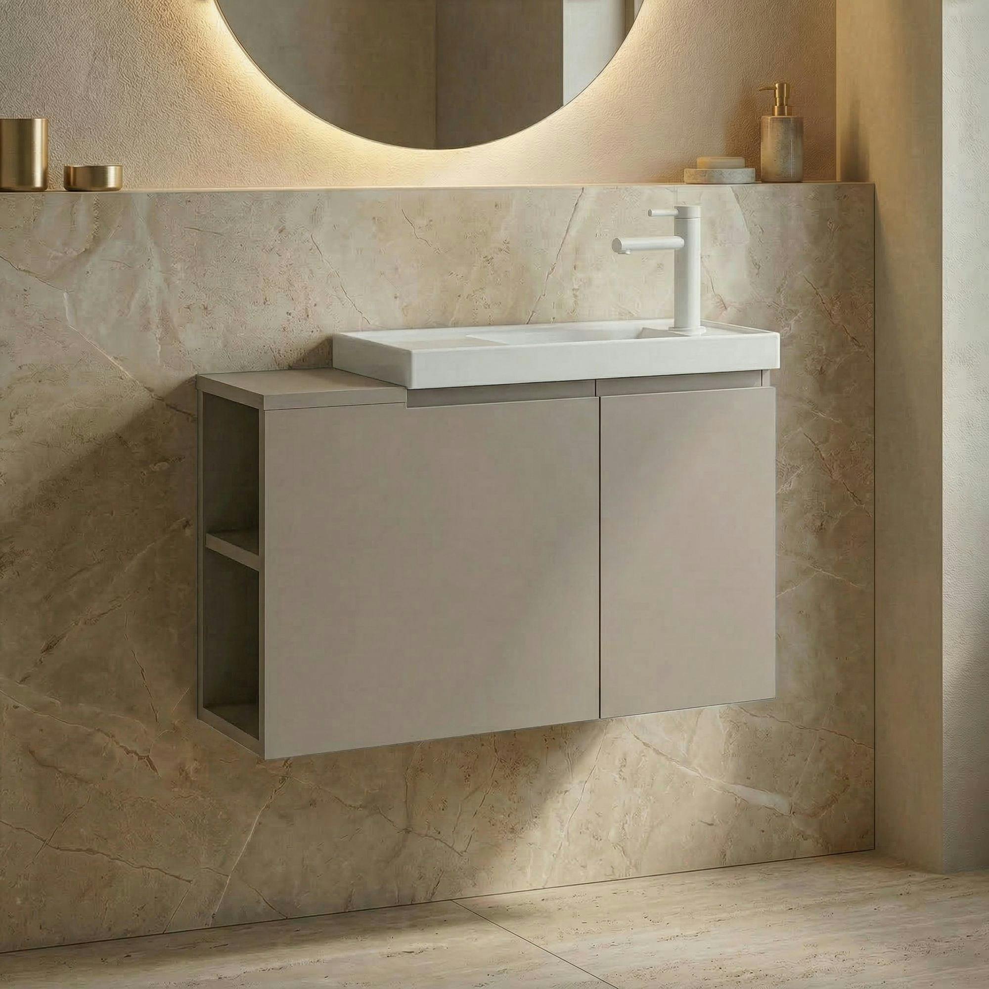 Lave-mains suspendu 80 cm taupe 2 portes 2 niches IRIS
