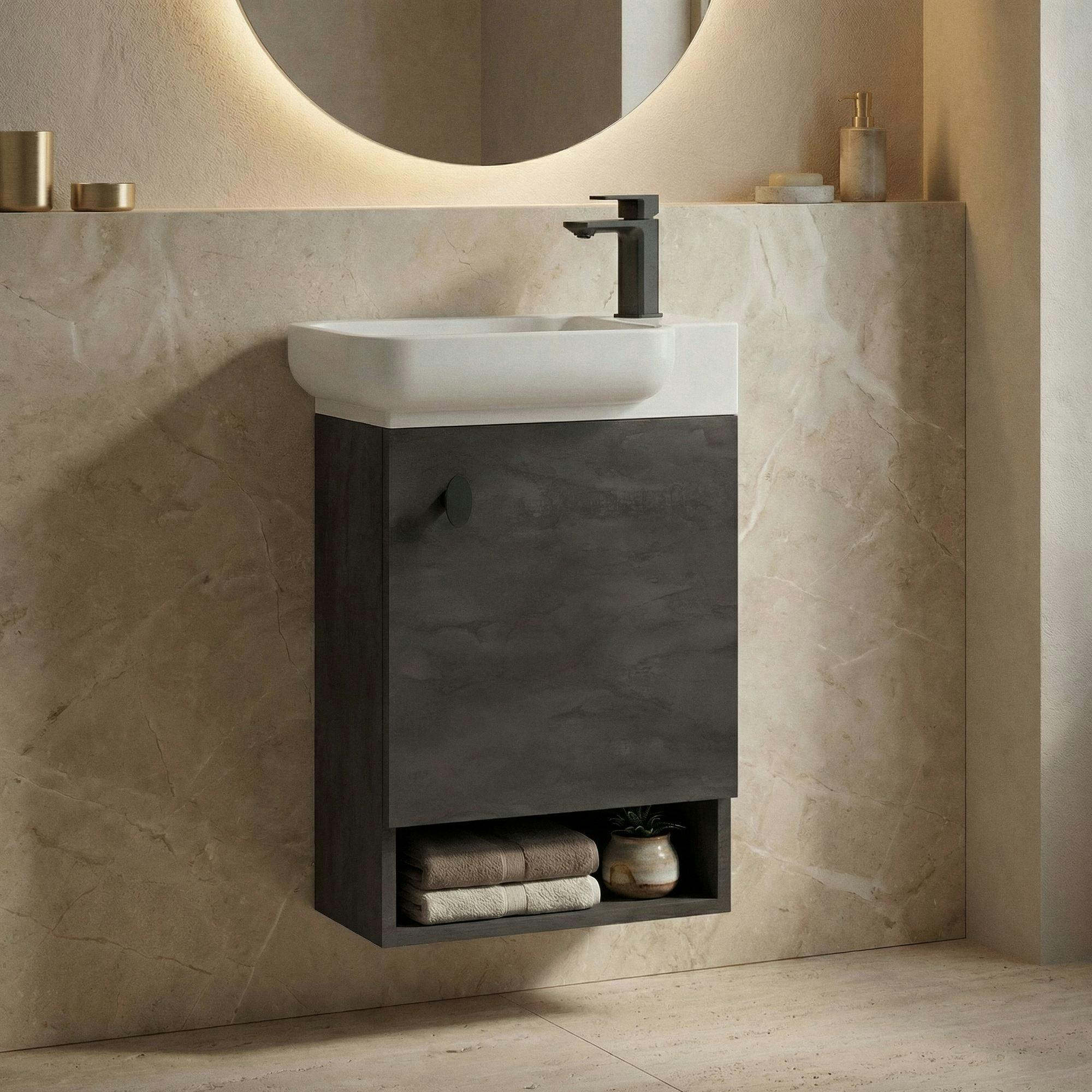 Lave-mains suspendu anthracite 1 porte 1 niche ONA