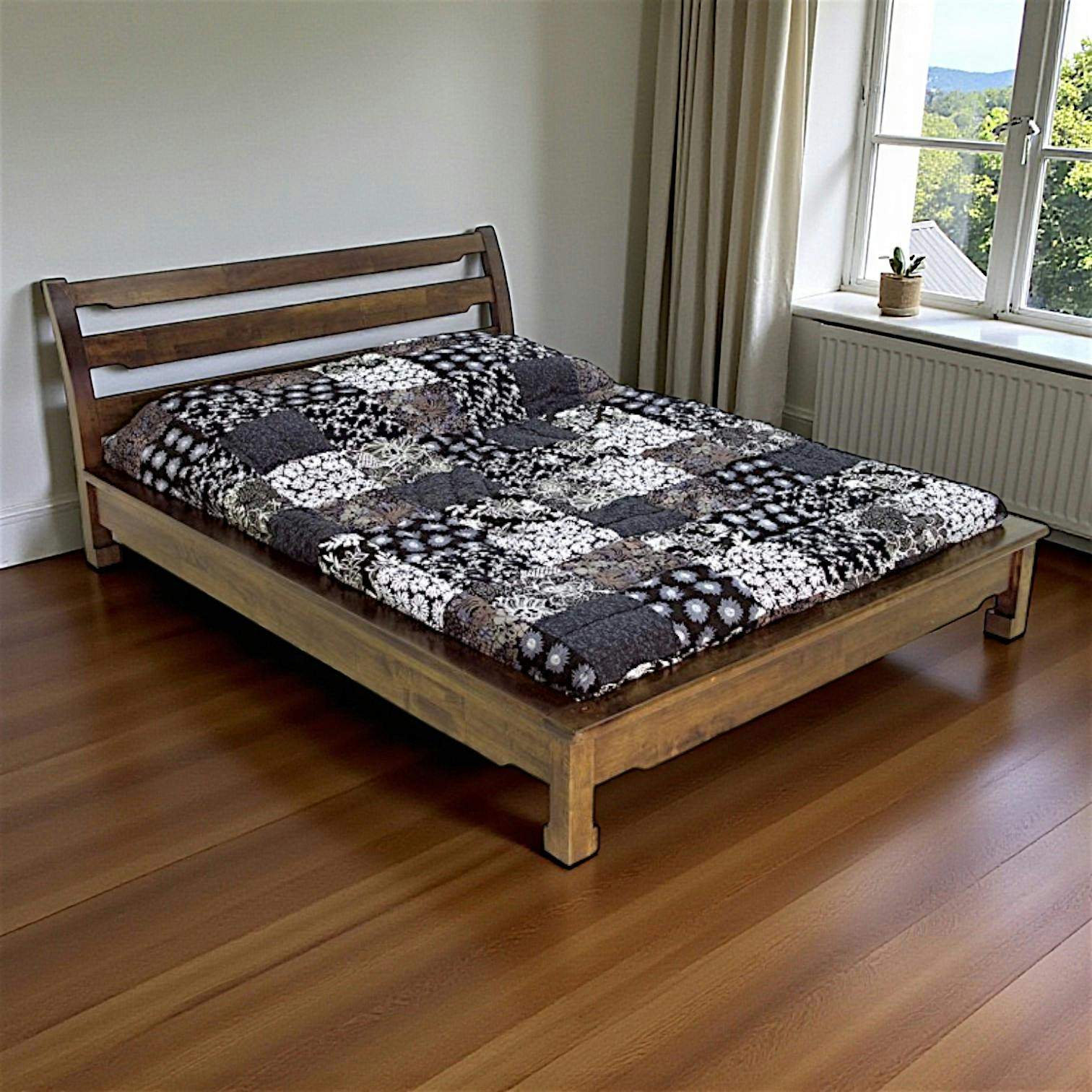 Lit 2 places façon futon Hévéa pour couchage 140x190 214x157x80cm MAORI