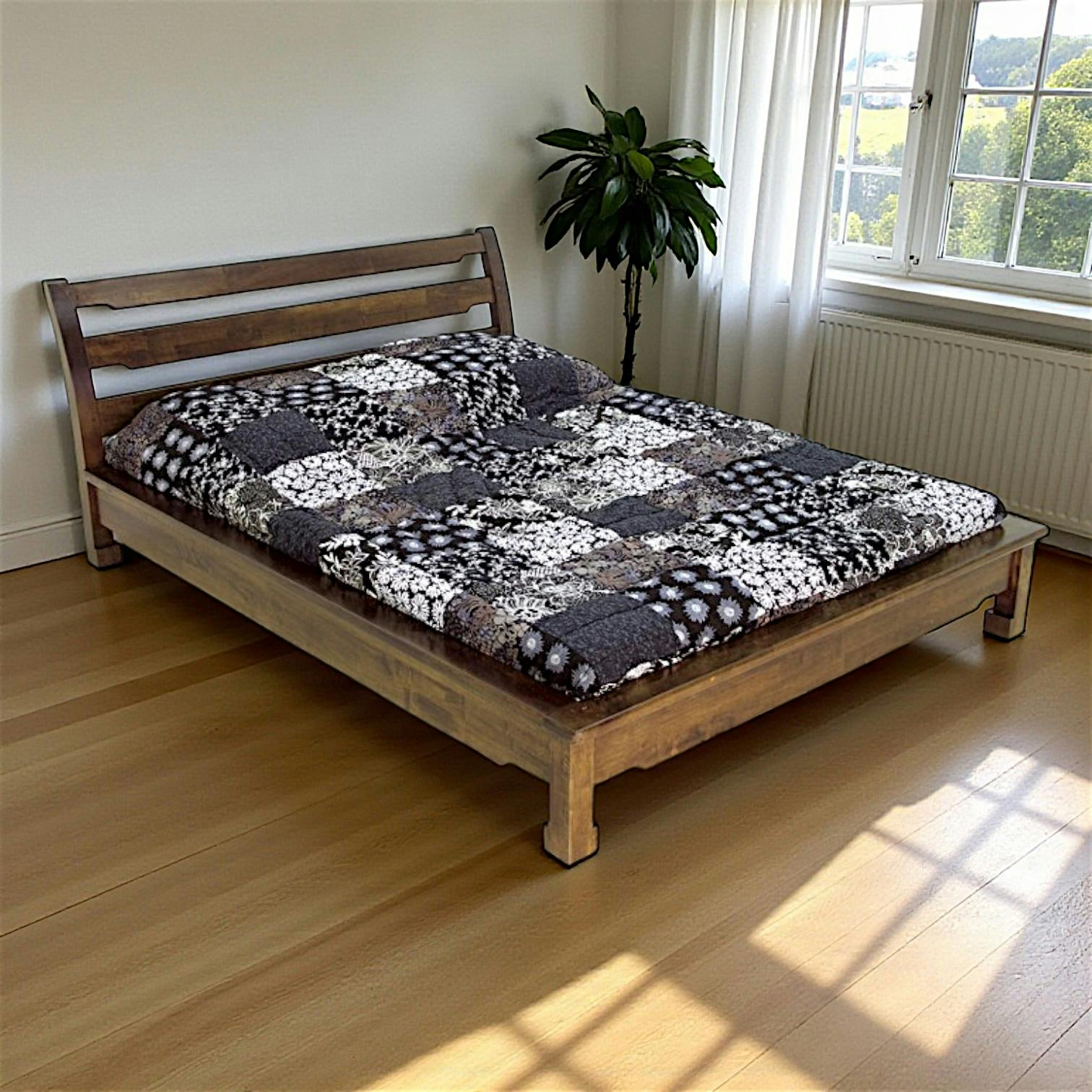 Lit 2 places façon futon Hévéa pour couchage 160x200 224x177x80cm MAORI