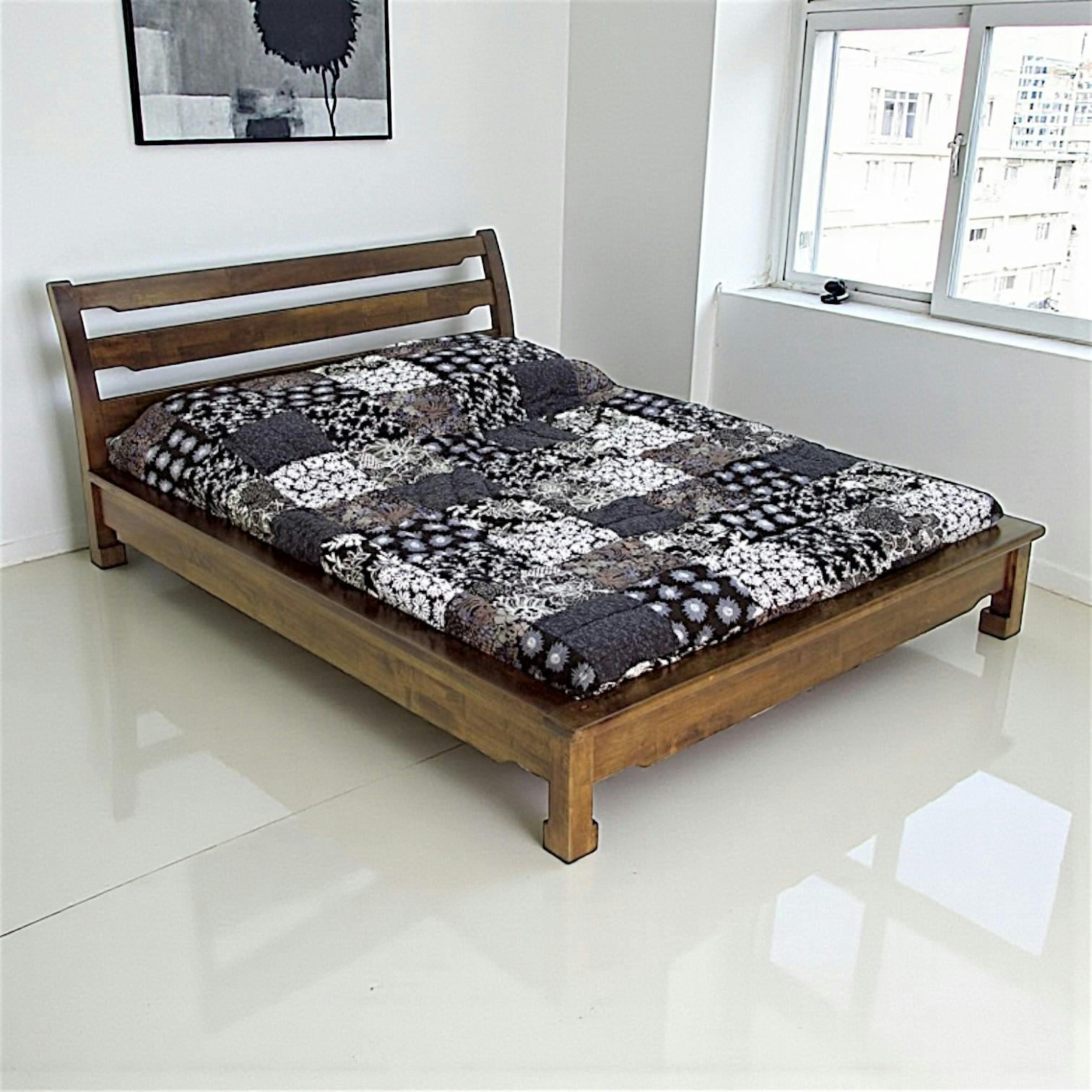Lit 2 places façon futon Hévéa pour couchage 180x200 224x197x90cm MAORI
