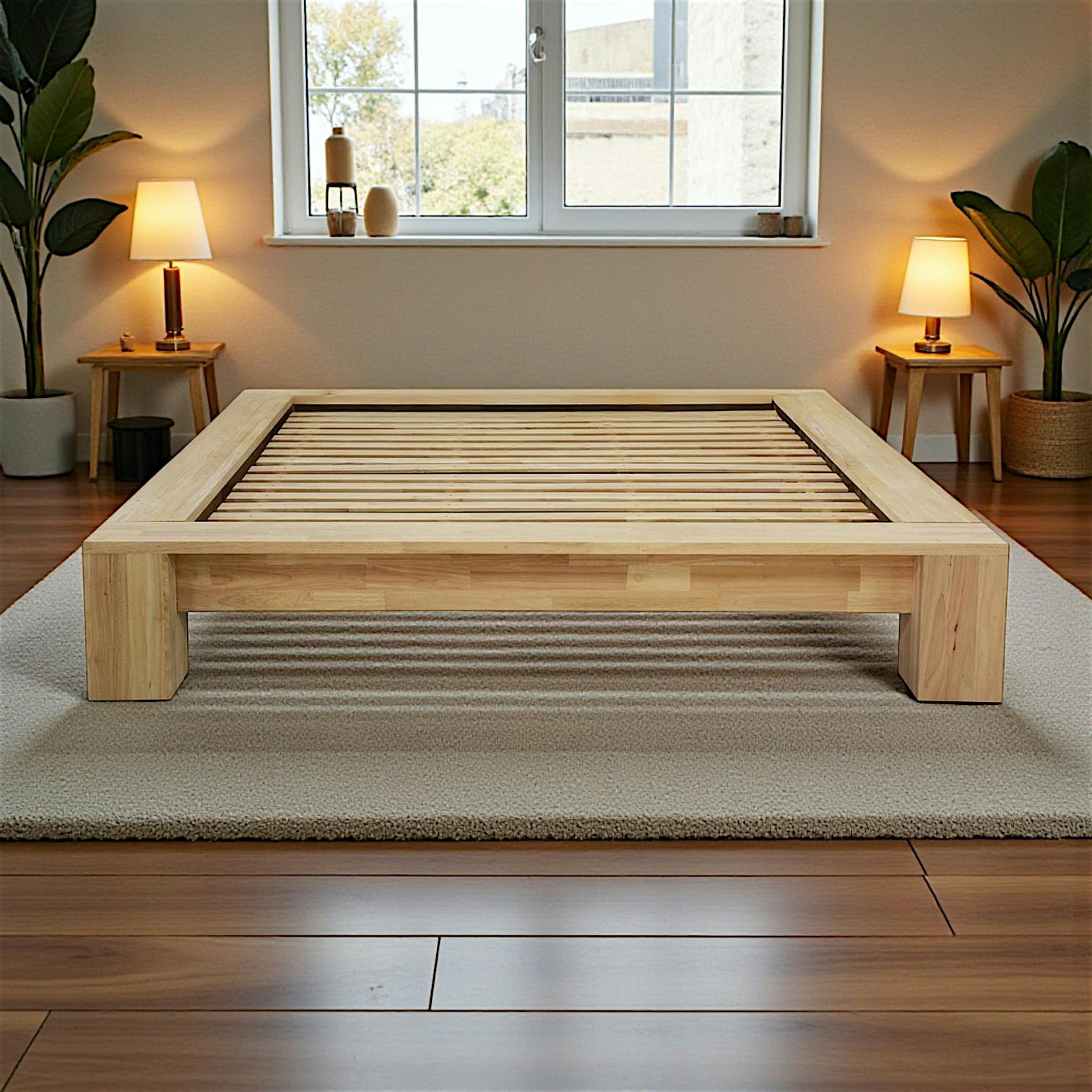 Lit 2 places Hévéa à lattes pour couchage 160x200 202x242x40cm NEW ORLEANS