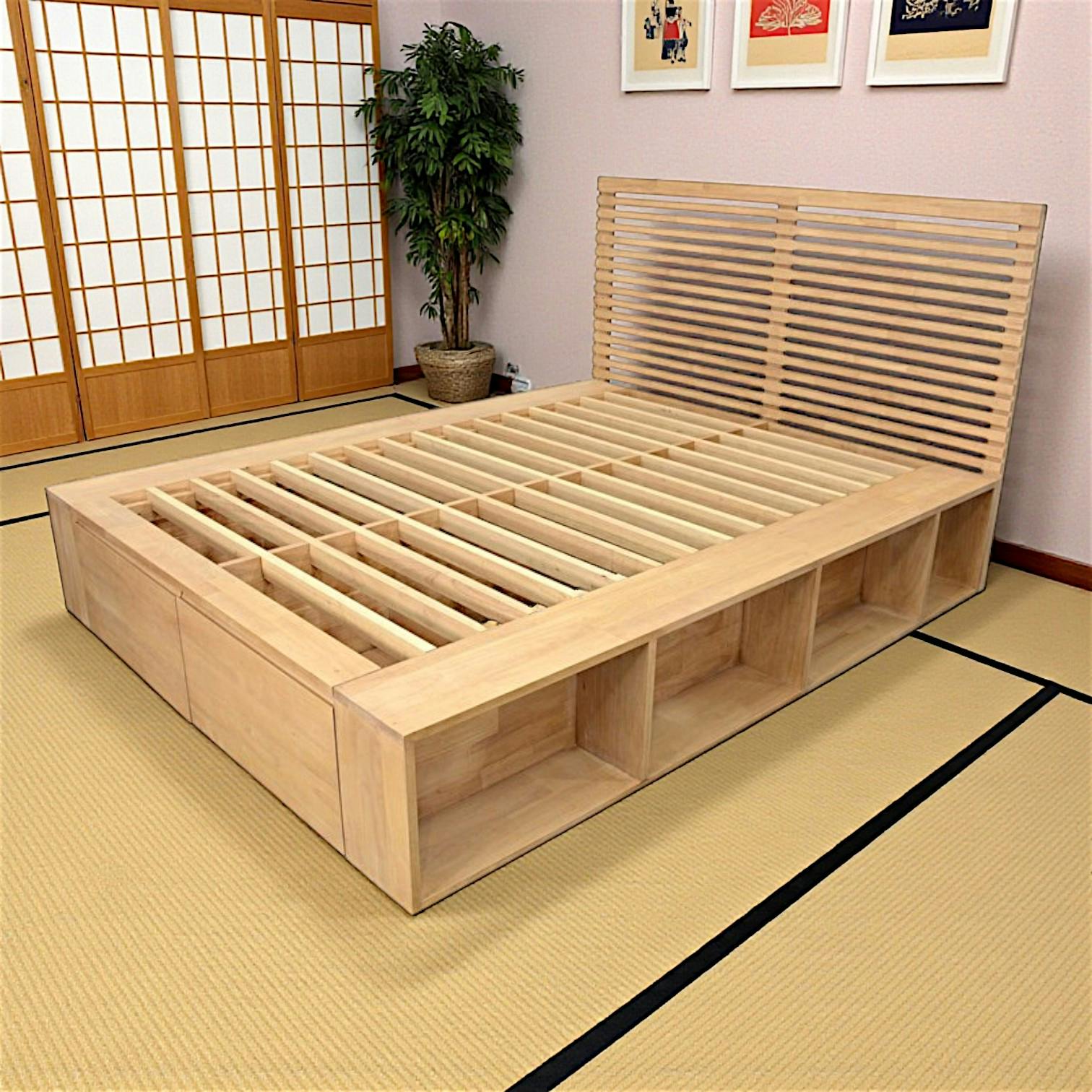 Lit 2 places Hévéa avec 2 tiroirs et 8 niches pour couchage 180x200 182x204x109cm NEW ORLEANS