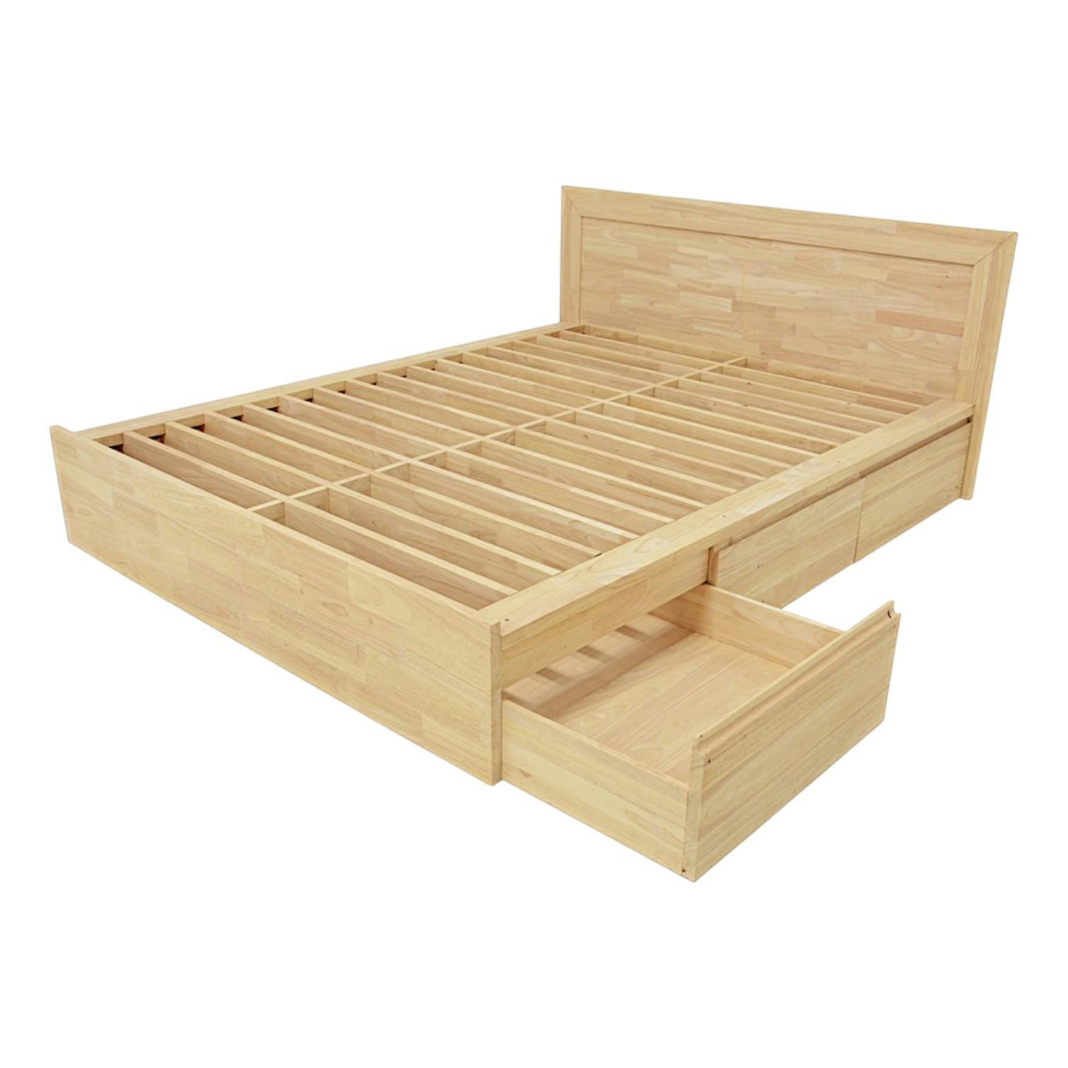 Lit 2 places Hévéa avec 6 tiroirs pour couchage 140x190 148x197x80cm BALTIC