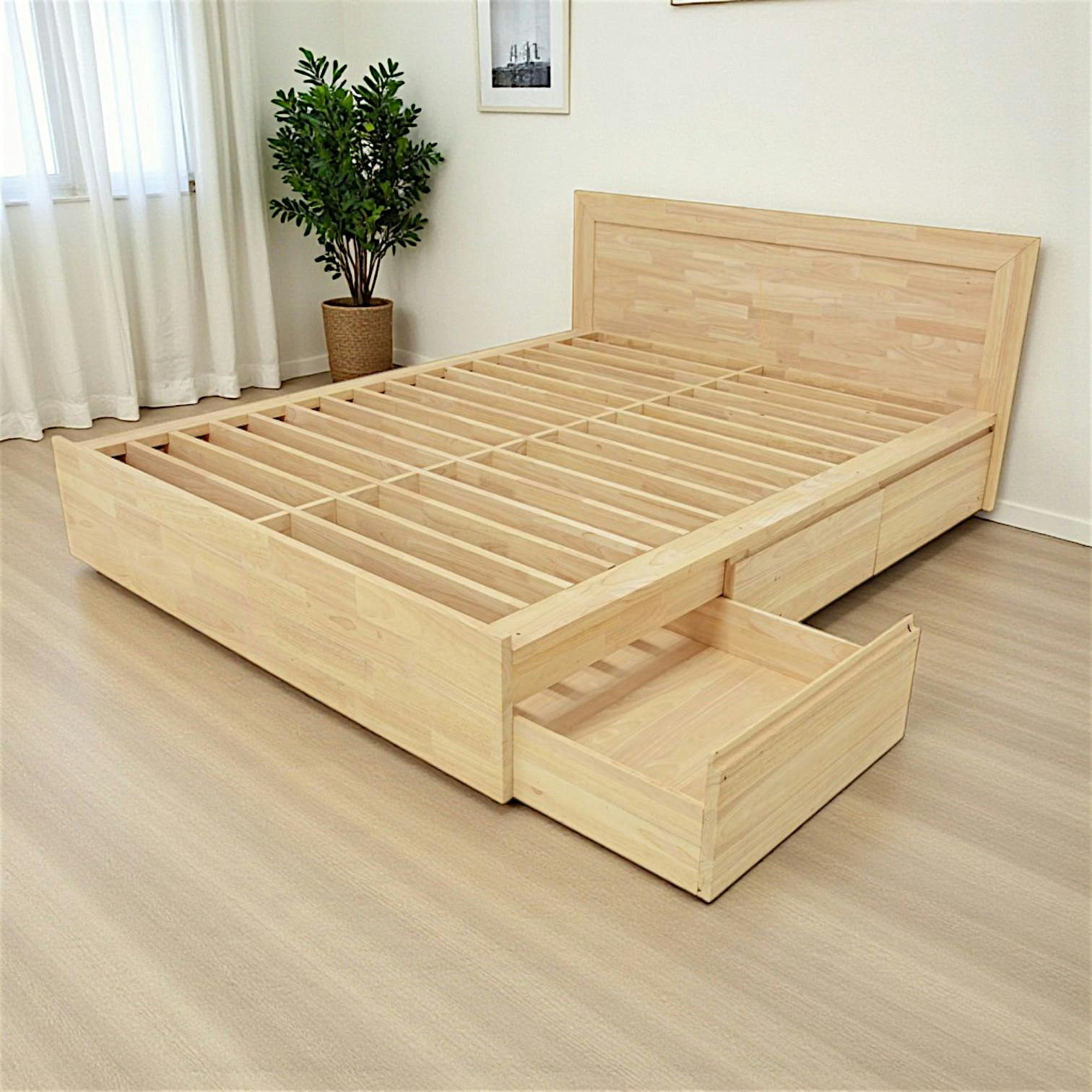 Lit 2 places Hévéa avec 6 tiroirs pour couchage 140x190 148x197x80cm BALTIC