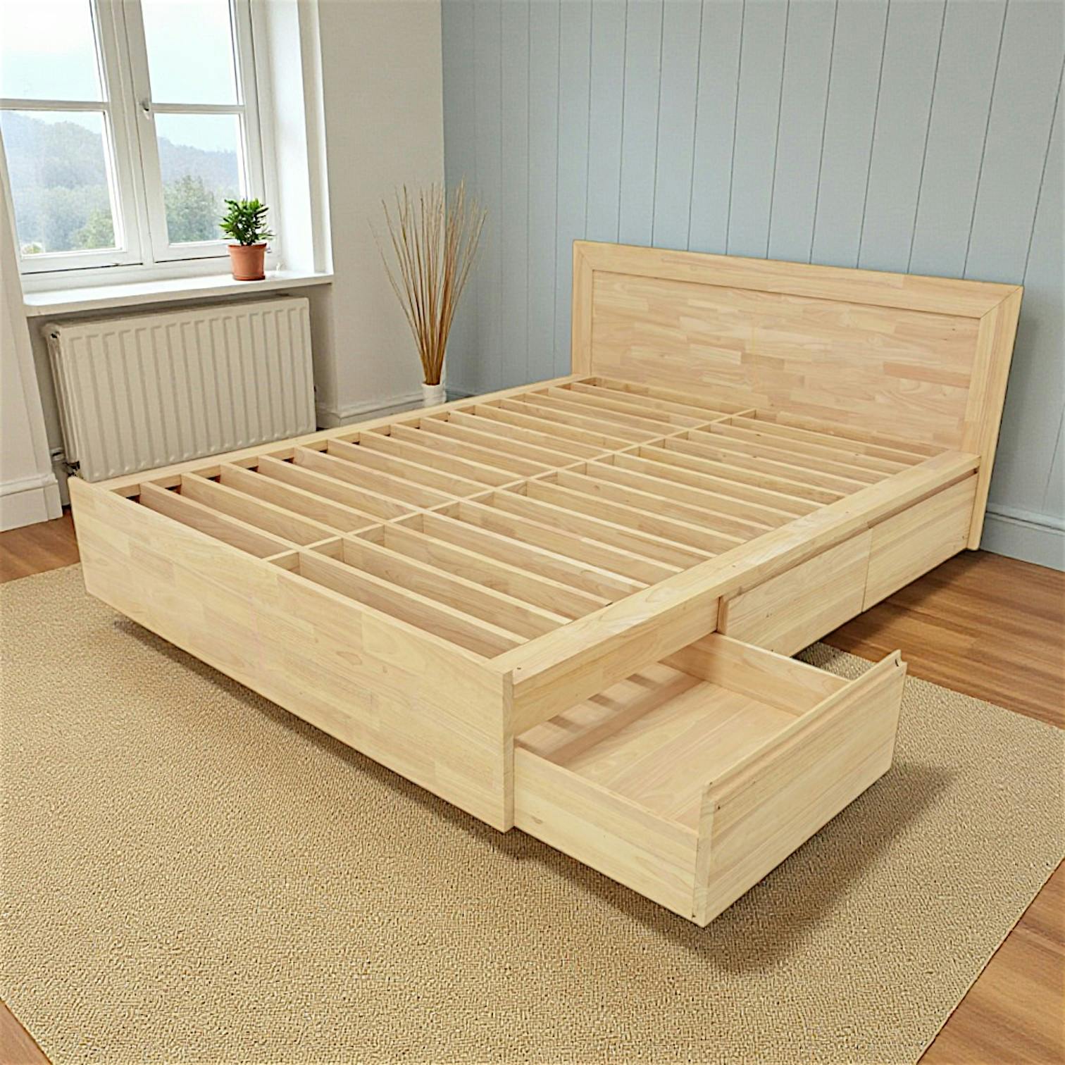Lit 2 places Hévéa avec 6 tiroirs pour couchage 160x200 168x207x80cm BALTIC