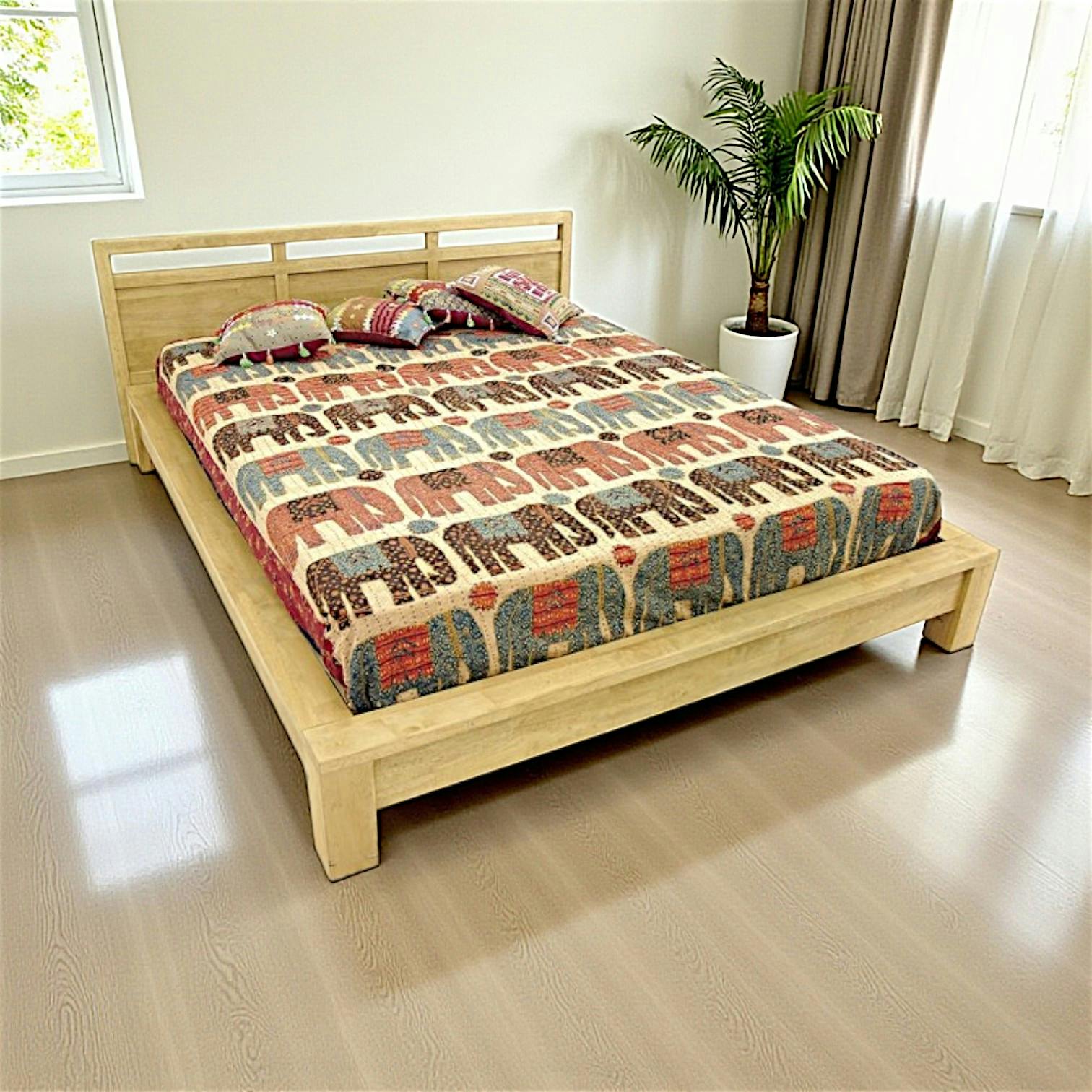 Lit 2 places Hévéa pour couchage 140x190 162x212x30cm HELENA