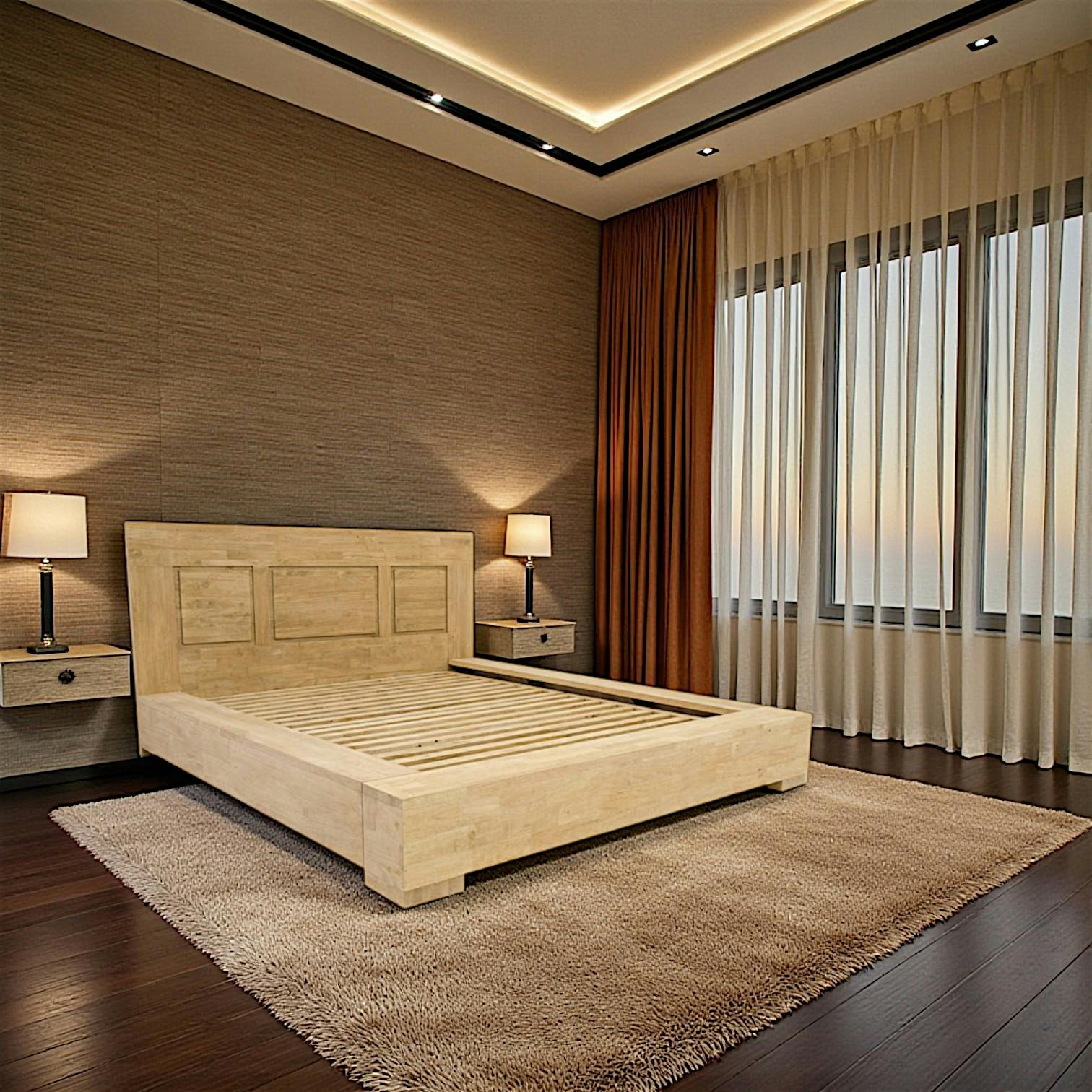 Lit 2 places Hévéa pour couchage 140x190 182x216x110cm OLGA