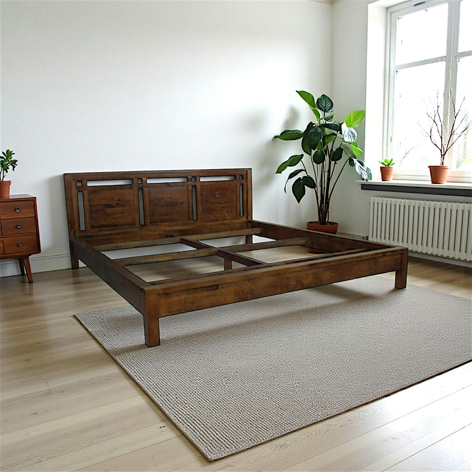 Lit 2 places Hévéa pour couchage 180x200 194x214x86cm TESSA