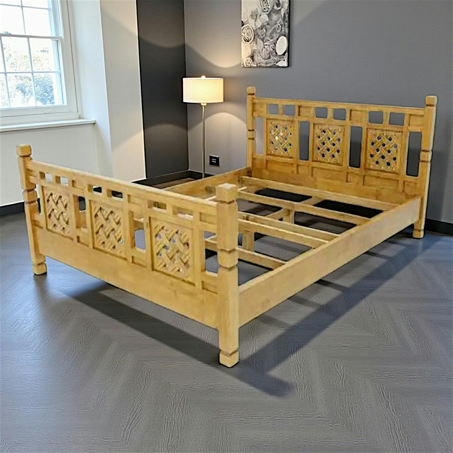 Lit 2 places Hévéa pour couchage 180x200cm motifs tressés 213x193x95cm MAORI TRADITION