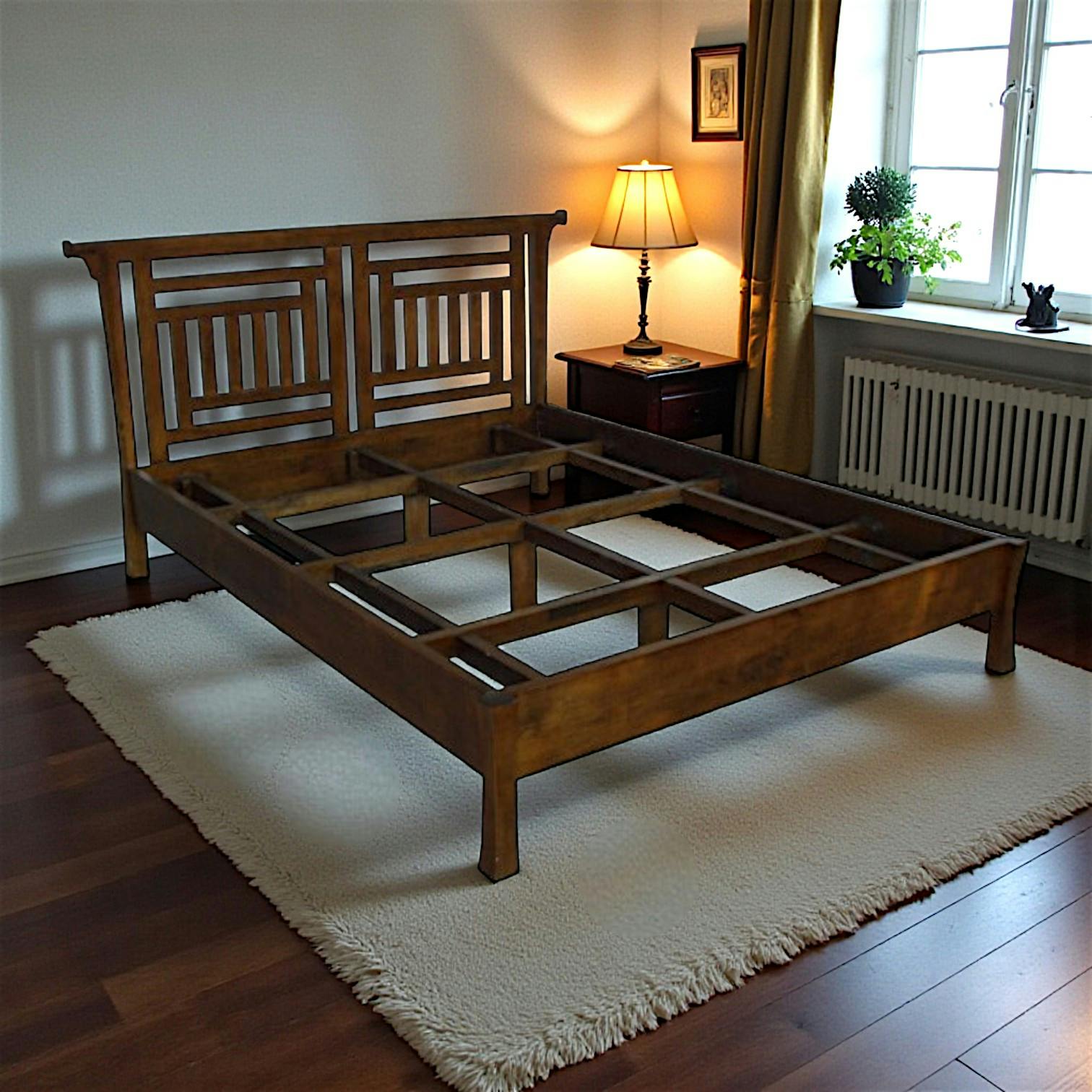 Lit 2 places Pagode Hévéa pour couchage 140x190 pieds évasés sans pied de lit 170x203x106cm MAORI