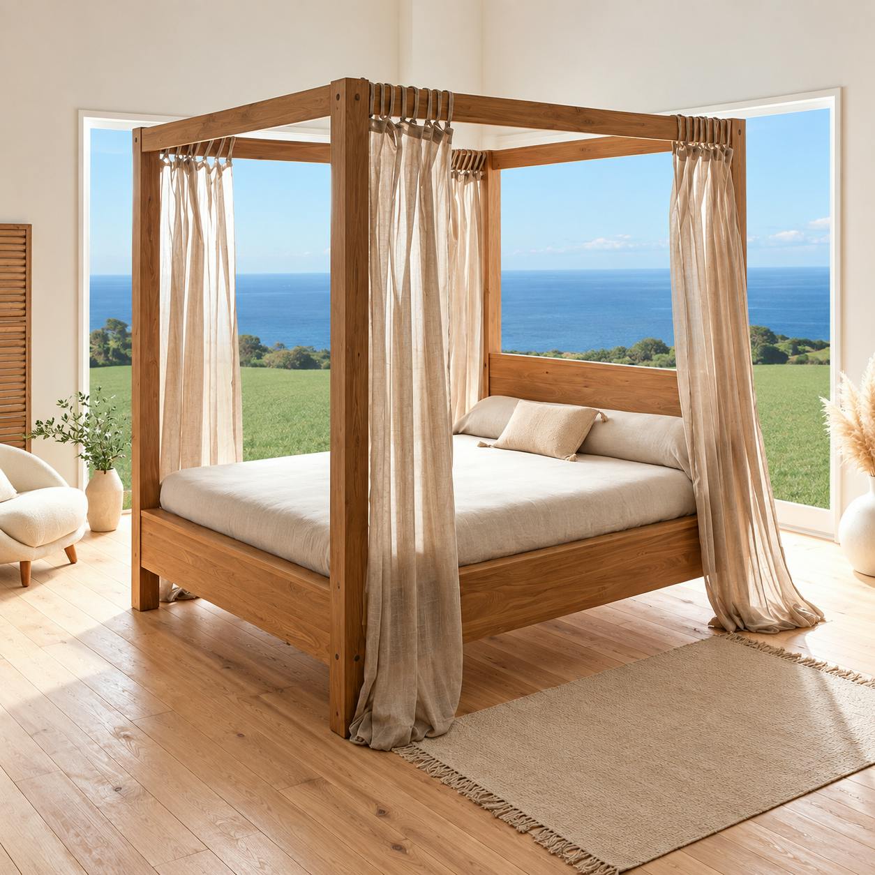 Lit baldaquin cadre 180 cm en bois – style naturel VERBIER