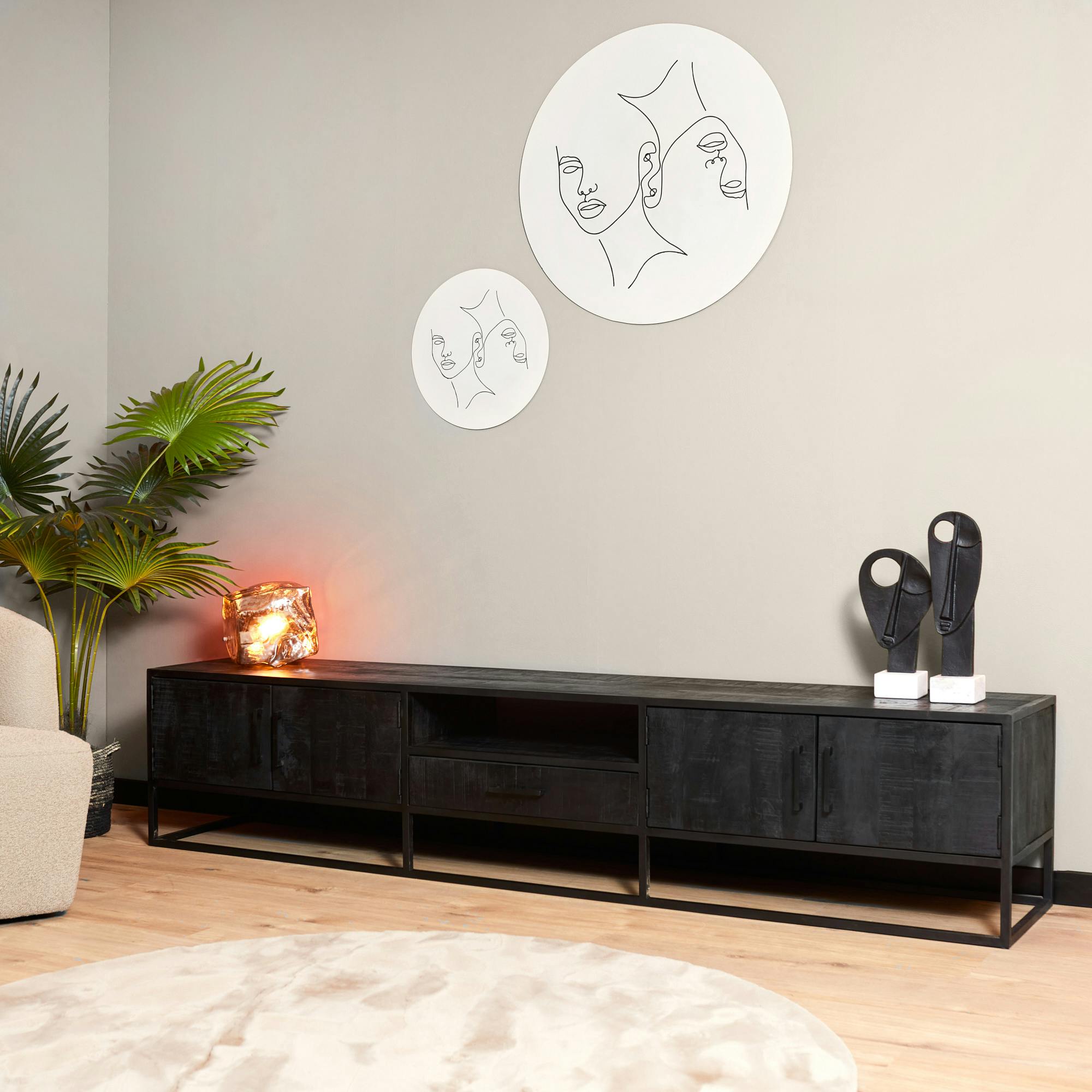 Long meuble TV bois noir avec rangement 240 cm RIVANO
