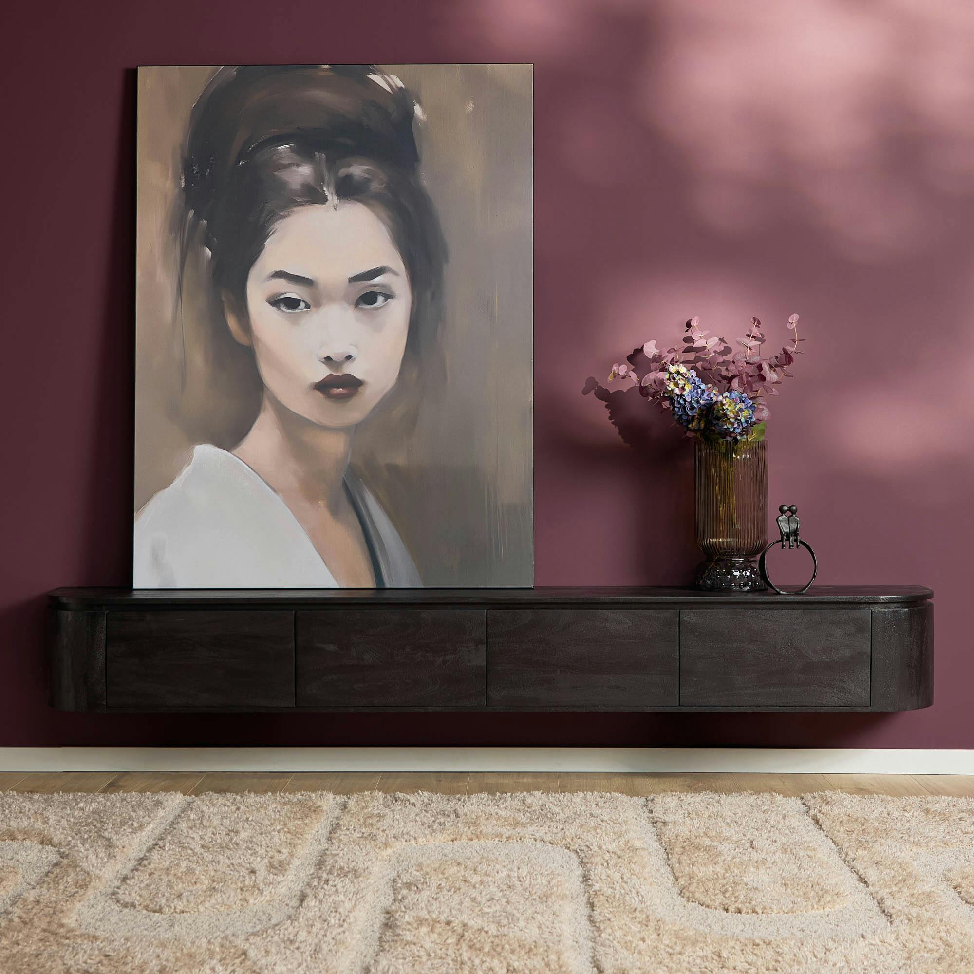 Long meuble TV suspendu bois noir 240 cm AREZZO