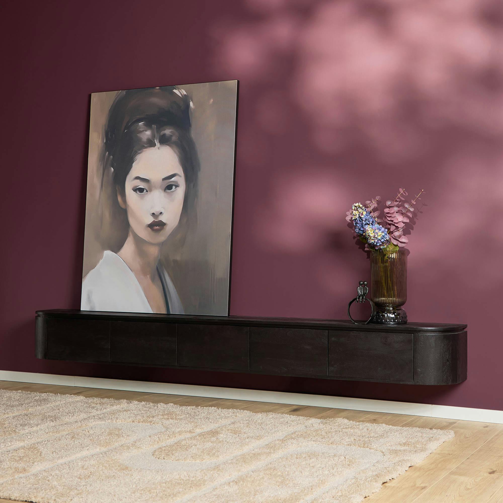 Long meuble TV suspendu bois noir 280 cm AREZZO